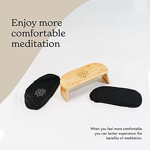 Mindful & Modern Folding Meditation Bench | Locking Magnetic Hinges | Wooden Kneeling Ergonomic Bamboo Seiza for Zen Meditation Posture & Yoga | Prayer Kneeler Stool w/Soft Pillow | with Travel Bag