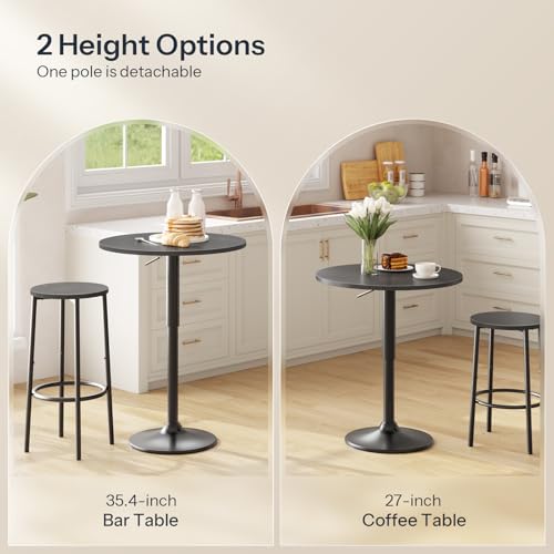 Image of HOOBRO 2 Pcs Bar Table, Height-Adjustable Round Pub Table 27-35.4 Inches with Sturdy Base, Modern Style Bar Table Easy Assembly with Metal Base for Pub, Party and Small Places, Black BK58BTP201G1N1