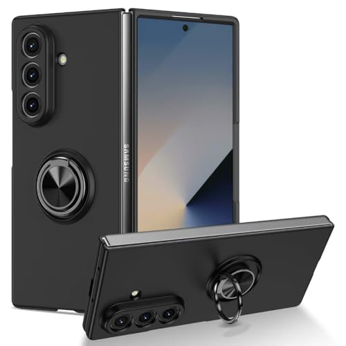 Image of amazon basics for Samsung Galaxy Z Fold 6 Case with Magnetic Ring Holder, 360 Rotating Bracket, Hinge Protection Slim Anti-Drop Shockproof Case (Black)