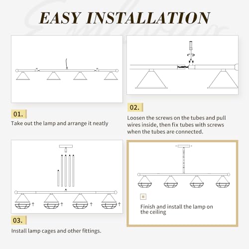 Emliviar 4-Light Pendant Lights Kitchen Island, 36 Inch Dimmable Billiard Light Over Pool Table with Metal Lampshade, 1600LM 20W LED Bulb, 5CCT Adjustable, YSE278LP-4-LED BK