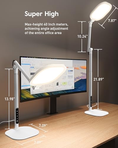 Image of Led Desk Lamps for Home Office with Base, Tall Desk Lamp with 50 Light Modes & Memory and Timer Func Computer Light, Flexible Adjustable Table Lamps for Video Conference, Architect (White 1 Pack)