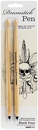 Suck.UK | Drumsticks Ballpoint Pens | Black Rollerball Pens | Novelty Stationary Supplies | Black Pens Shaped liked Drum Sticks | From Stationery Kit to Drum Kit,2 Count (Pack of 1),SK DRUMPEN2