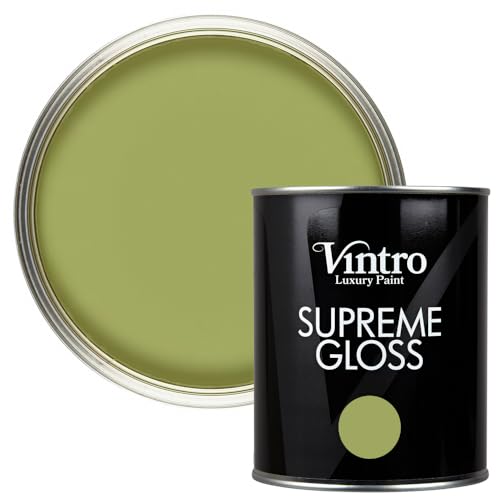 Vintro Paint | Gloss Paint | for Walls | Wood | Trim | Gloss Furniture Paint | Interior & Exterior Use. 1 Litre (Green - Sage)