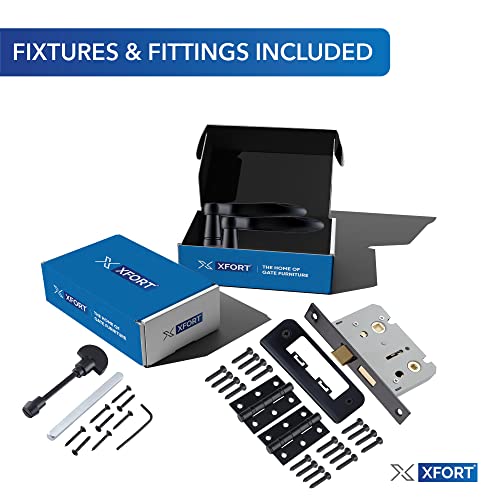 XFORT Black Beauty Range Matt Black London Suite Bathroom Pack, Complete Set with Bathroom Handles, 65mm Mortice Bathroom Lock and 75mm Ball Bearing Hinges, for Internal Wooden Doors - Image 2