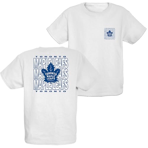 Blue 84 Unisex Kid's NHL Officially Licensed Youth T-Shirt Front/Back Curl White