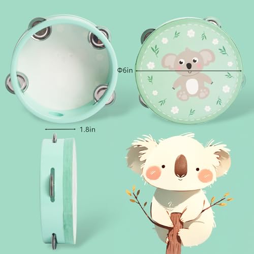 Tambourines Musical Instrument for Kids and Adults, 6 inch Wooden Hand Held Drum Bell Tamborine with Birch Metal Jingles Percussion Hand Tambourine Educational Gift for KTV, Party, Game
