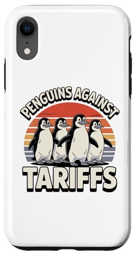 Retro Funny Penguins Against Tariffs Advocacy Humor Sunset Case for iPhone XR