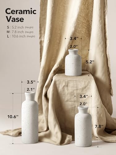 LE TAUCI Ceramic Vase Set of 3, Matte Flower Vases for Fresh or Dried Flowers, Modern Farmhouse Home Decor for Coffee Table, Mantel, Shelf, Entryway, Speckled White - Image 4