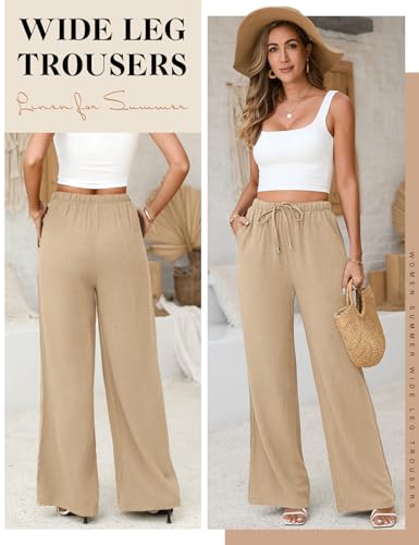 Image of Linen Pants for Women Flowy Palazzo Pants Boho High Waist Wide Leg Trousers Summer Beach Vacation Outfits 2026