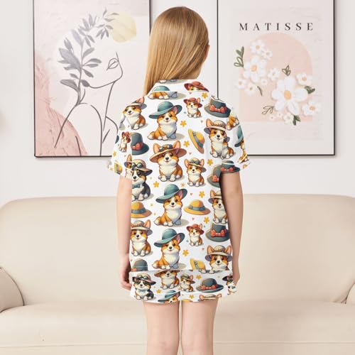ALAZA Cute Dog in Hat Pajamas Satin Pajama Set Short Sleeve Button Down Sleepwear4