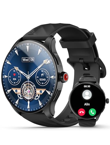 Kumi Smart Watches for Men, 1.43" AMOLED Smartwatch for Android iPhone, Answer/Make Call & Voice Assistant, 24H Heart Rate, Sleep Monitor, Activity Trackers, 100+ Sport Modes, IP68 Waterproof, Black