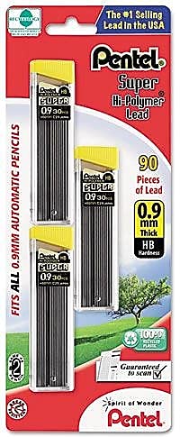 Pentel Super Hi-Polymer Lead Refills, 0.9 mm, 90 Pieces (C29BPHB3)