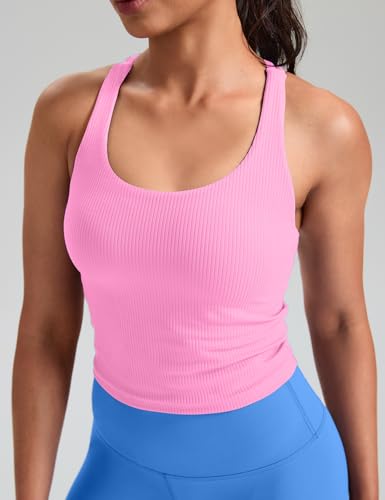 Image of HeyNuts Zeal Bras Longline Ribbed Medium Support Sports Bras, Crisscross Back Tank Tops with Removable Pads A-D Cups