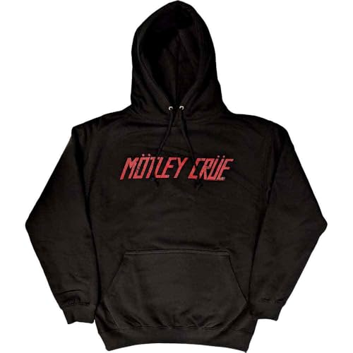 Image of Motley Crue Hoodie Distressed Band Logo Official Unisex Black Pullover L