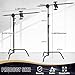 LOMTAP C Stand Light Stand Stainless Metal Photography Kit - Heavy Duty 6.8ft/210cm Vertical Pole, 2.8ft/87cm Boom Arm, Adjustable Base, Water Sandbag, 2 Grip Heads, 3 Clips for Softbox, Reflector