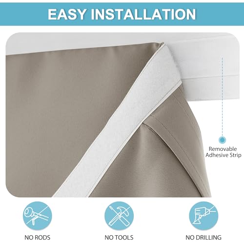 Image of RYB HOME Blackout French Door Curtain - Privacy Thermal Insulated Window Shades for Patio Kitchen Front Entry Back Door Glass Window, Self Adhesive No Drill, 1 Panel, 26 inch W x 80 inch L, Sand