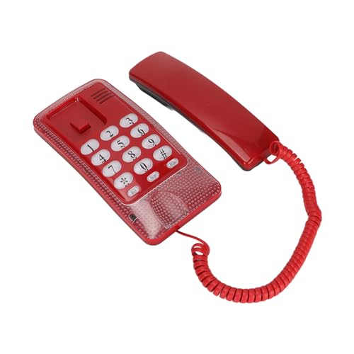 cigemay Corded Landline Telephone, Wall Mountable Home Phones, Hotel Corded Telephone, Desk House Landline Telephone, Redial Function, Quick Flash, for Office, Hotel, Home, Bathroom, UK Version(Red)