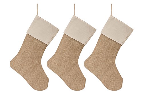 WeiVan Set of 3 Christmas Stocking Large Size Plain Burlap Stocking Christmas Decor