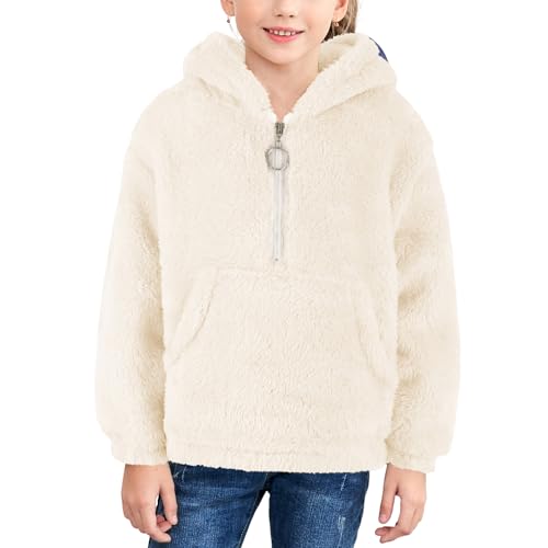 MODAFANS Girls Buffalo Plaid Fleece Hoodies Pullover Teddy Bear Jacket Sweatshirt Casual Outwear Coat with Pockets 4-13Years