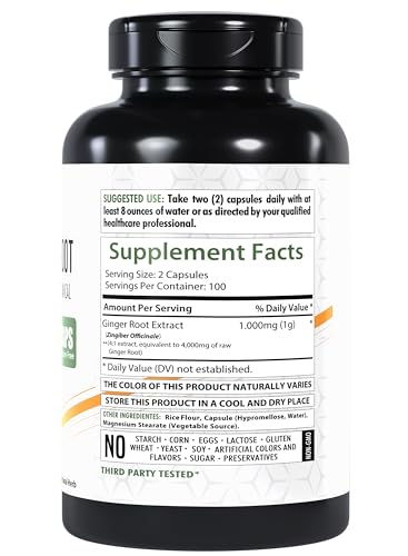 Healthfare Ginger Root Extract, 4000mg | 200 Veg Capsules | Gluten-Free | High Potency | Non-GMO - Thumbnail 2