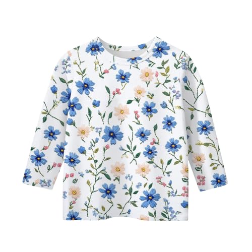 Girls' Floral Print 3/4 Sleeve T-Shirt Colorful Flower Design Tee Ages 3-142