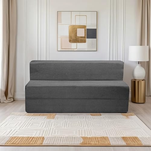 Image of Amazon Brand - Solimo 4 Seater 6 * 6 Jute Fabric Washable Cover Sofa Cum Bed 4 Seater Double Foam Fold Out Sofa Cum Bed (Finish Color - Grey Delivery Condition - Pre-Assembled)