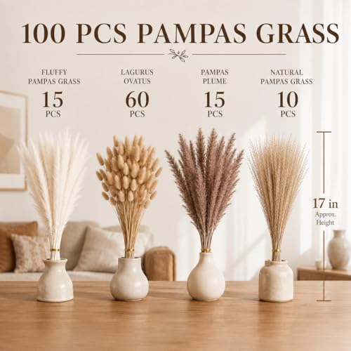 Ramo de 100 tallos de hierba pampas seca natural miniatura 2