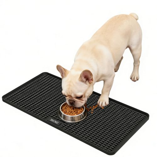 onlyhe Dog Food Mat, 26"x13" Silicone Dog Feeding Mat Waterproof Pet Feeding Mat with High Lips & Raised Texture Keeps Paws Dry, Non-Slip Easy to Clean, Prevent Spill Protect Floors, Black