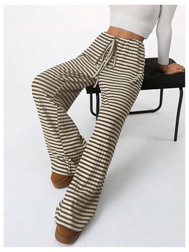 Women's Striped Pants Knit Lounge Pants Wide Leg Baggy Sweatpants Comfy Pajama Bottom4