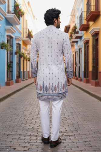 Image of Trustous Men's White Printed Kurta | Stylish Ethnic Wear Kurta for Men | Regular Fit Traditional Kurta | Festive, Wedding, Party & Casual Wear