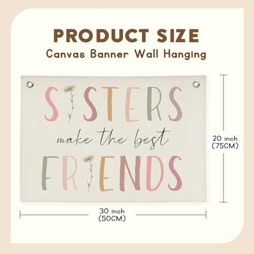 Image of Girls Room Decor, Sisters Make The Best Friends Wildflower Wall Decor Banner Flag for Sisters Room Decoration，Boho Nursery Decor Baby Girls Toddler Kids Bedroom 30x20,girlroom