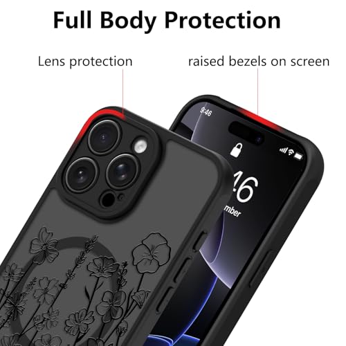 Image of KANGHAR Case for iPhone 16 Pro Florals Pattern | [Compatible with Magsafe] Cute Blooming Flowers Protective Magnetic Case for Girls Women Men