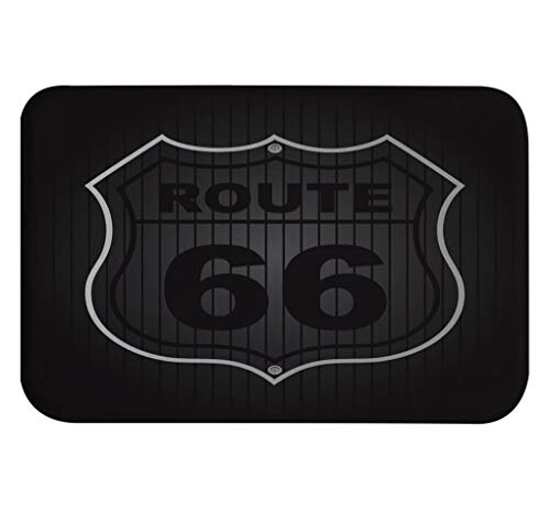 A.Monamour rutschfest Saugfähig Waschbar Badematte Klassischer Usa Route 66 Muster Schwarzer Hintergrund Weich Flanell Badezimmerteppich Badteppich Badvorleger Badewanne Dusche Duschvorleger