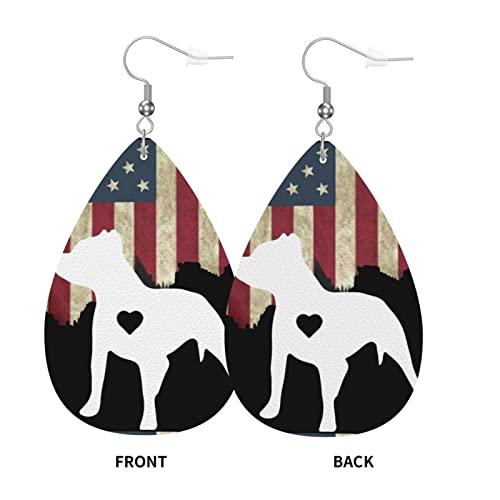 Leather Dangle Earrings Love Pitbull Women Girls Aesthetic Teardrop Earrings Halloween Jewelry Earrings Gift #TOP2