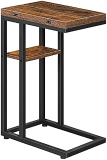 HOOBRO C Shaped Side Table, Foldable Sofa Side Table, Bedside Snack Table, Laptop Holder Table for Sofa, Small Spaces, Small Coffee Table, Living Room, Bedroom, Rustic Brown EBF29SF01