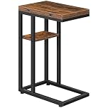 HOOBRO C Shaped Side Table, Foldable Sofa Table, Small Table Bedside Tables, Laptop Table for Sofa, Folding Side Table Small Coffee Tables for Living Room, Bedroom, Rustic Brown and Black EBF29SF01