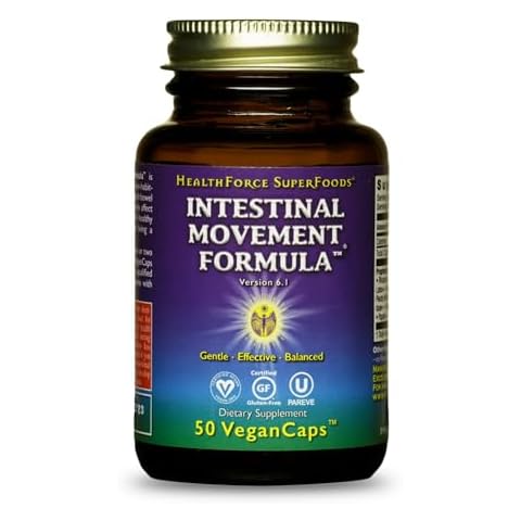 HealthForce SuperFoods Intestinal Movement Formula - Natural Laxative Supports Bowel Regularity - All-Natural Digestion Supplement to Support Constipation - Gluten-Free & Vegan - 50 Caps Cover