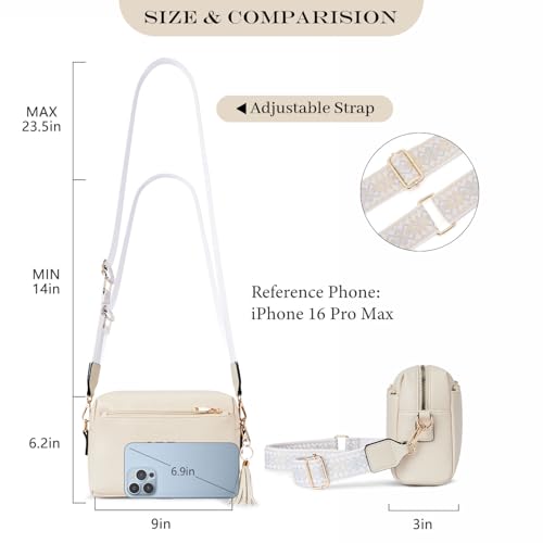 Image of Roulens Triple Zip Small Crossbody Bag for women,Wide Strap Cell Phone Purse Shoulder Handbag Wallet with Credit Card Slots | Triple Zip