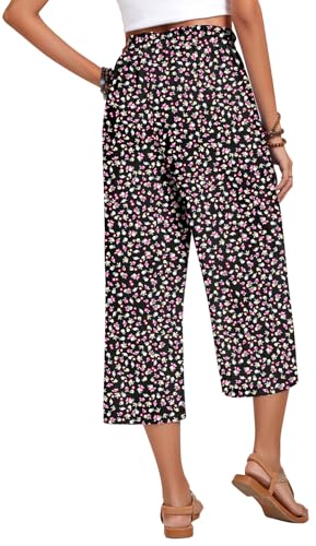 Image of Anyhold Women's Capri Pants Drawstring Casual Palazzo Trousers with Pockets Loose High Waisted Wide Leg Lounge Pants