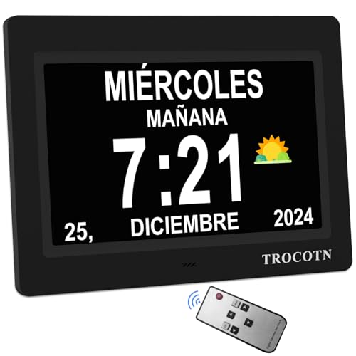 TROCOTN Reloj de demencia senioren, calendario digital, reloj senior, reloj con fecha y día de la semana (7 pulgadas negro)