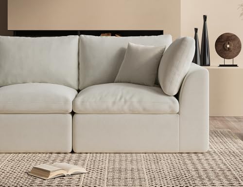 ohllob 110" Cloud Sectional Couches for Living Room, Convertible L-Shape Couch with Ottoman, 3 Seater Modular Sectional Sofa, Warm White - 4