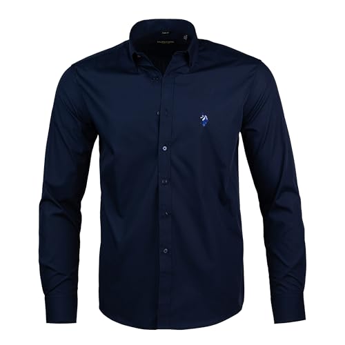 Image of U.S. Polo Assn. Regular Fit Long Sleeve Button Down Dress Shirts for Men Wrinkle Free Long Sleeve Shirt Mens Formal Stretch, Navy Solid, XXL