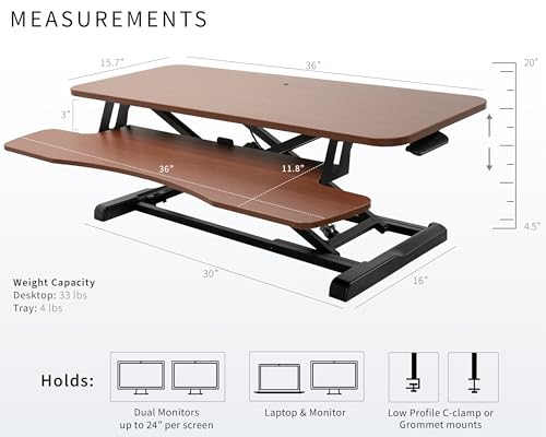 VIVO 36 inch Desk Converter, K Series, Height Adjustable Sit to Stand Riser, Dual Monitor and Laptop Workstation with Wide Keyboard Tray, Dark Walnut Top, Black Frame, DESK-V036KA