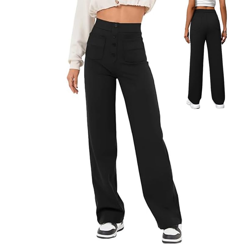 Womens Casual High Waist Stretch Pants Multiple Pockets Straight Leg Pants Women