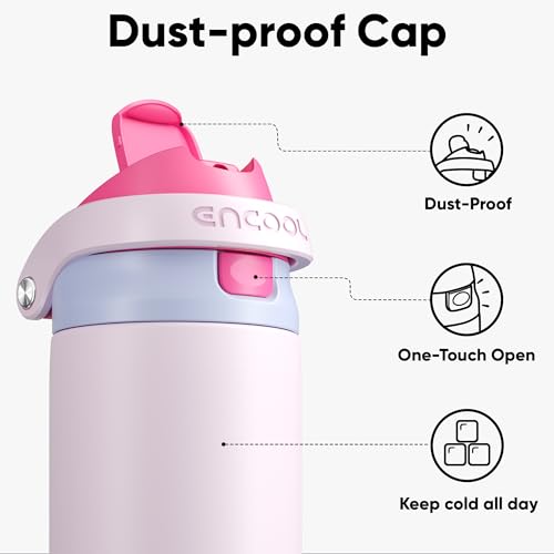 Image of ENCOOL Leakproof Insulated Water Bottle with Straw Dual-Sip Water Bottle Bag-Safe Design for Work, Commute & Gym - Keeps Drinks Cold All Day, 32 oz, Lilac Purple