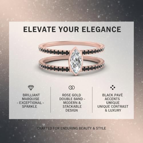 Image of Choose Your Gemstone Marquise Bezel Set Diamond CZ Band Rose Gold Plated Marquise Shape Split Shank Engagement Ring Lightweight Office Wear Everyday Gift Jewelry US Size 4 to 12