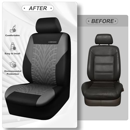 Image of CAR PASS Car Seat Covers Full Sets, Front & Split Rear Bench for Car, 3D Tyre Embossed Automotive Interior Covers, Airbag Compatible, Quick Setup Universal Fit Seat Covers for Car, SUV(Black Gray)