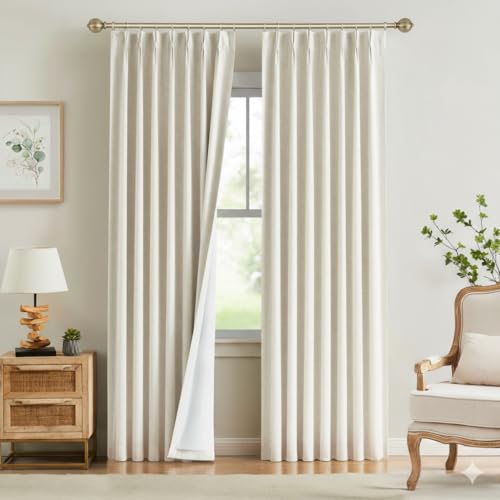 Kayne Studio Natural Pinch Pleated Back Tab Full Blackout Curtains 108 Inch