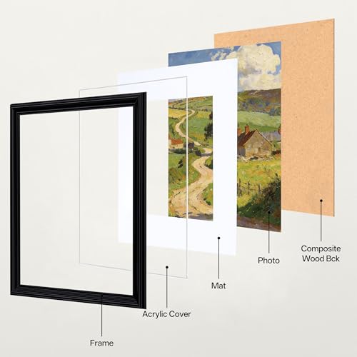 Image of eletecpro 11x14 Black Picture Frames Set of 4, Vintage Photo Frames with Clear Acrylic Cover, Gallery Wall Art Display 8x10 Photo with Mat or 11x14 without Mat for Tabletop and Wall Mount, Home Decor