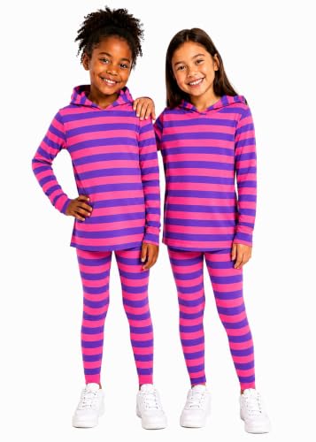 Image of STRETCH IS COMFORT Girls 2 Piece Hoodie Short Sleeve Long Sleeve Crew Neck Top and Leggings Set Kids Thermals Underwear Set
